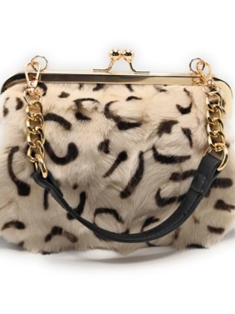 Genuine Mink Fur Leopard Print Evening Handbag Small Clutch Purse for Women